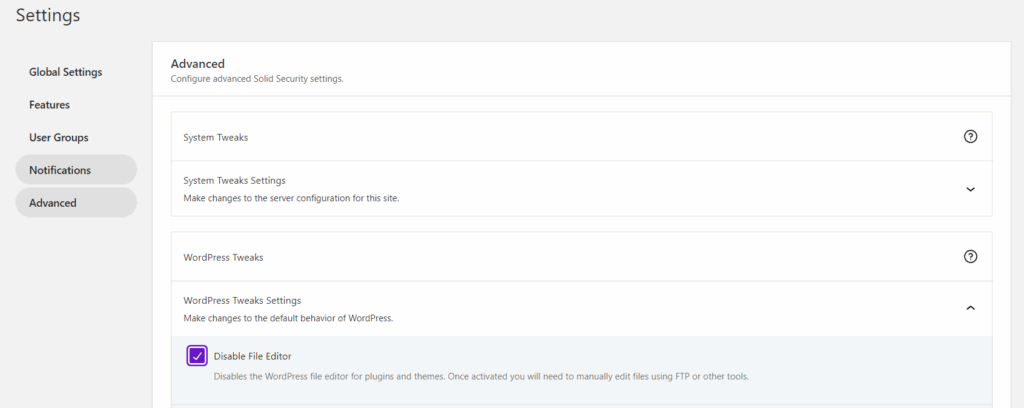 Disable File Editing Solid Security